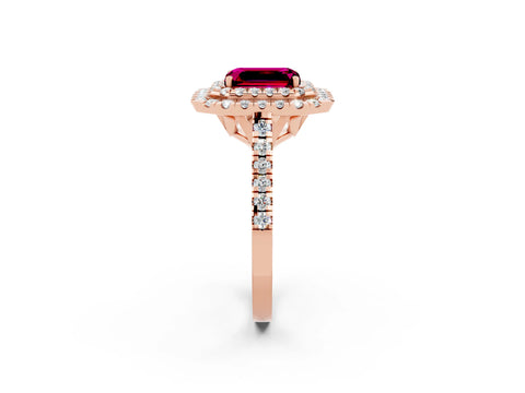 Rose gold Double Halo Emerald Cut Garnet Pavé Band with Four-Prong Setting_2