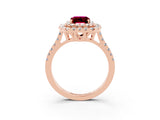 Rose gold Double Halo Emerald Cut Garnet Pavé Band with Four-Prong Setting_3