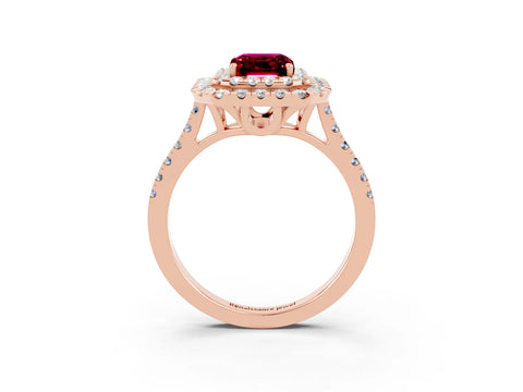 Rose gold Double Halo Emerald Cut Garnet Pavé Band with Four-Prong Setting_3