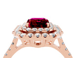 Rose gold Double Halo Emerald Cut Garnet Pavé Band with Four-Prong Setting_4