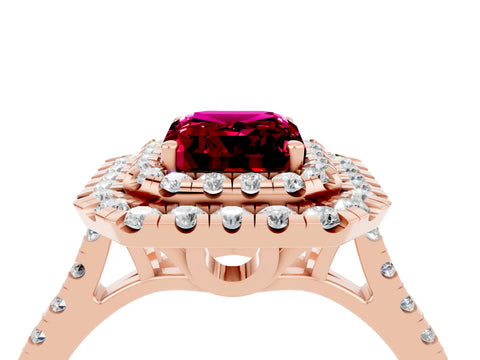Rose gold Double Halo Emerald Cut Garnet Pavé Band with Four-Prong Setting_4