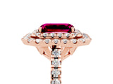 Rose gold Double Halo Emerald Cut Garnet Pavé Band with Four-Prong Setting_5