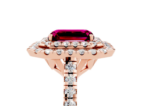 Rose gold Double Halo Emerald Cut Garnet Pavé Band with Four-Prong Setting_5