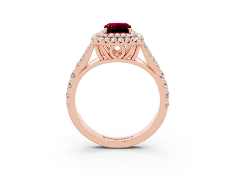 Rose gold Double Halo Emerald Cut Garnet Split Shank Engagement Ring with Four-Prong Setting_3
