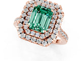 Rose gold Double Halo Emerald Cut Green Sapphire Pavé Band with Four-Prong Setting_1