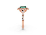 Rose gold Double Halo Emerald Cut Green Sapphire Pavé Band with Four-Prong Setting_2