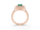 Rose gold Double Halo Emerald Cut Green Sapphire Pavé Band with Four-Prong Setting_3