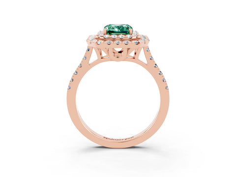 Rose gold Double Halo Emerald Cut Green Sapphire Pavé Band with Four-Prong Setting_3