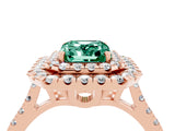 Rose gold Double Halo Emerald Cut Green Sapphire Pavé Band with Four-Prong Setting_4