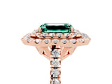 Rose gold Double Halo Emerald Cut Green Sapphire Pavé Band with Four-Prong Setting_5