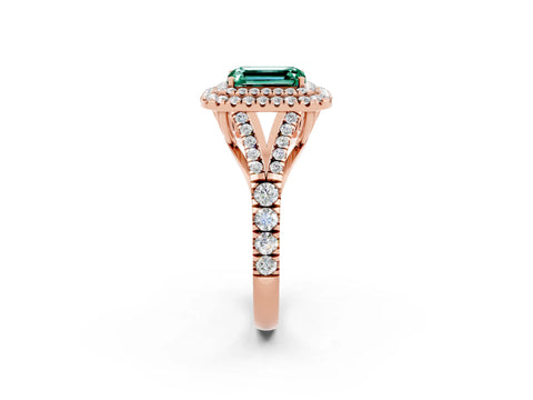 Rose gold Double Halo Emerald Cut Green Sapphire Split Shank Engagement Ring with Four-Prong Setting_2