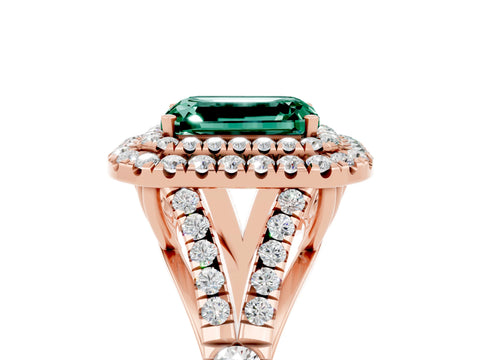 Rose gold Double Halo Emerald Cut Green Sapphire Split Shank Engagement Ring with Four-Prong Setting_5