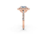Rose gold Double Halo Emerald Cut Moissanite Pavé Band with Four-Prong Setting_2