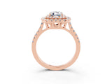 Rose gold Double Halo Emerald Cut Moissanite Pavé Band with Four-Prong Setting_3