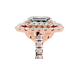Rose gold Double Halo Emerald Cut Moissanite Pavé Band with Four-Prong Setting_5