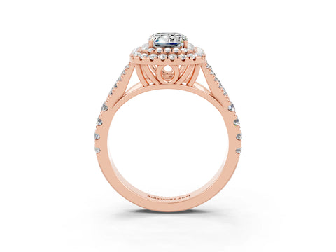 Rose gold Double Halo Emerald Cut Moissanite Split Shank Engagement Ring with Four-Prong Setting_3