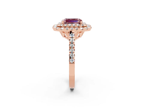 Rose gold Double Halo Emerald Cut Morganite Pavé Band with Four-Prong Setting_2