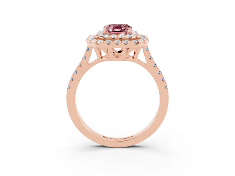 Rose gold Double Halo Emerald Cut Morganite Pavé Band with Four-Prong Setting_3