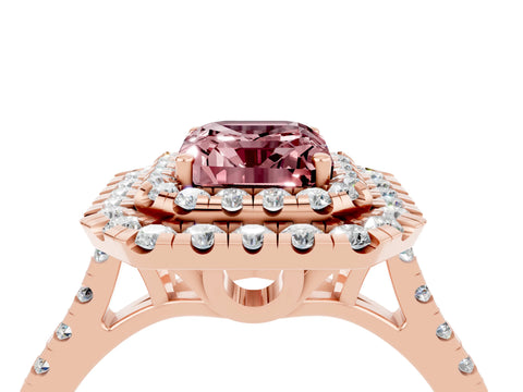 Rose gold Double Halo Emerald Cut Morganite Pavé Band with Four-Prong Setting_4
