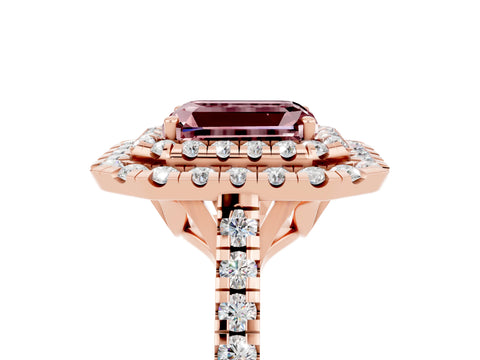 Rose gold Double Halo Emerald Cut Morganite Pavé Band with Four-Prong Setting_5