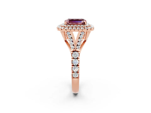 Rose gold Double Halo Emerald Cut Morganite Split Shank Engagement Ring with Four-Prong Setting_2
