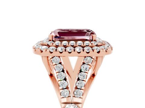 Rose gold Double Halo Emerald Cut Morganite Split Shank Engagement Ring with Four-Prong Setting_5