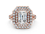 Rose gold Double Halo Emerald Cut Pave Split Shank Prong Set Ring_15