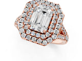Rose gold Double Halo Emerald Cut Pave Split Shank Prong Set Ring_16