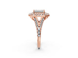 Rose gold Double Halo Emerald Cut Pave Split Shank Prong Set Ring_17