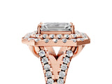 Rose gold Double Halo Emerald Cut Pave Split Shank Prong Set Ring_20