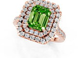 Rose gold Double Halo Emerald Cut Peridot Pavé Band with Four-Prong Setting_1