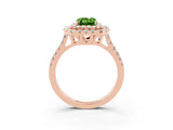 Rose gold Double Halo Emerald Cut Peridot Pavé Band with Four-Prong Setting_3
