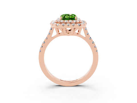 Rose gold Double Halo Emerald Cut Peridot Pavé Band with Four-Prong Setting_3