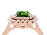 Rose gold Double Halo Emerald Cut Peridot Pavé Band with Four-Prong Setting_4