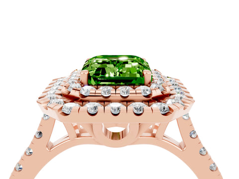 Rose gold Double Halo Emerald Cut Peridot Pavé Band with Four-Prong Setting_4