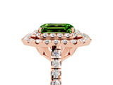 Rose gold Double Halo Emerald Cut Peridot Pavé Band with Four-Prong Setting_5