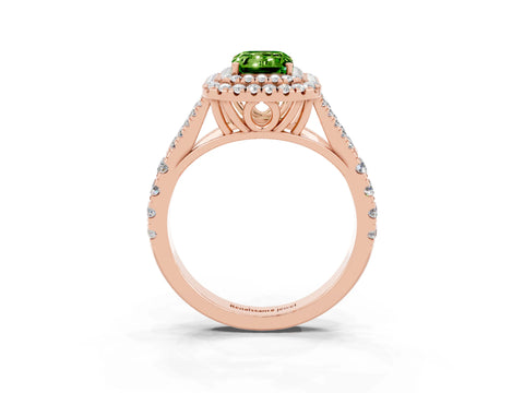 Rose gold Double Halo Emerald Cut Peridot Pavé Split Shank Ring with Prong Setting_3