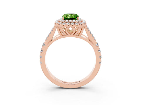 Rose gold Double Halo Emerald Cut Peridot Split Shank Engagement Ring with Four-Prong Setting_3
