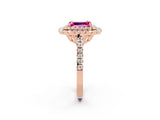 Rose gold Double Halo Emerald Cut Pink Sapphire Pavé Band with Four-Prong Setting_38