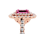 Rose gold Double Halo Emerald Cut Pink Sapphire Pavé Band with Four-Prong Setting_41