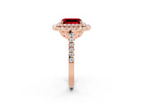 Rose gold Double Halo Emerald Cut Ruby Pavé Band with Four-Prong Setting_2