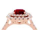 Rose gold Double Halo Emerald Cut Ruby Pavé Band with Four-Prong Setting_4
