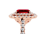 Rose gold Double Halo Emerald Cut Ruby Pavé Band with Four-Prong Setting_5