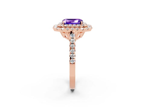 Rose gold Double Halo Emerald Cut Tanzanite Pavé Band with Four-Prong Setting_2