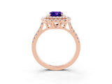 Rose gold Double Halo Emerald Cut Tanzanite Pavé Band with Four-Prong Setting_3