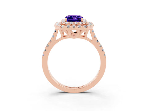 Rose gold Double Halo Emerald Cut Tanzanite Pavé Band with Four-Prong Setting_3