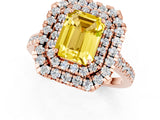 Rose gold Double Halo Emerald Cut Yellow Sapphire Pavé Band with Four-Prong Setting_25
