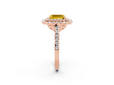 Rose gold Double Halo Emerald Cut Yellow Sapphire Pavé Band with Four-Prong Setting_26