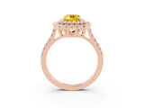 Rose gold Double Halo Emerald Cut Yellow Sapphire Pavé Band with Four-Prong Setting_27