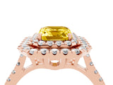 Rose gold Double Halo Emerald Cut Yellow Sapphire Pavé Band with Four-Prong Setting_28